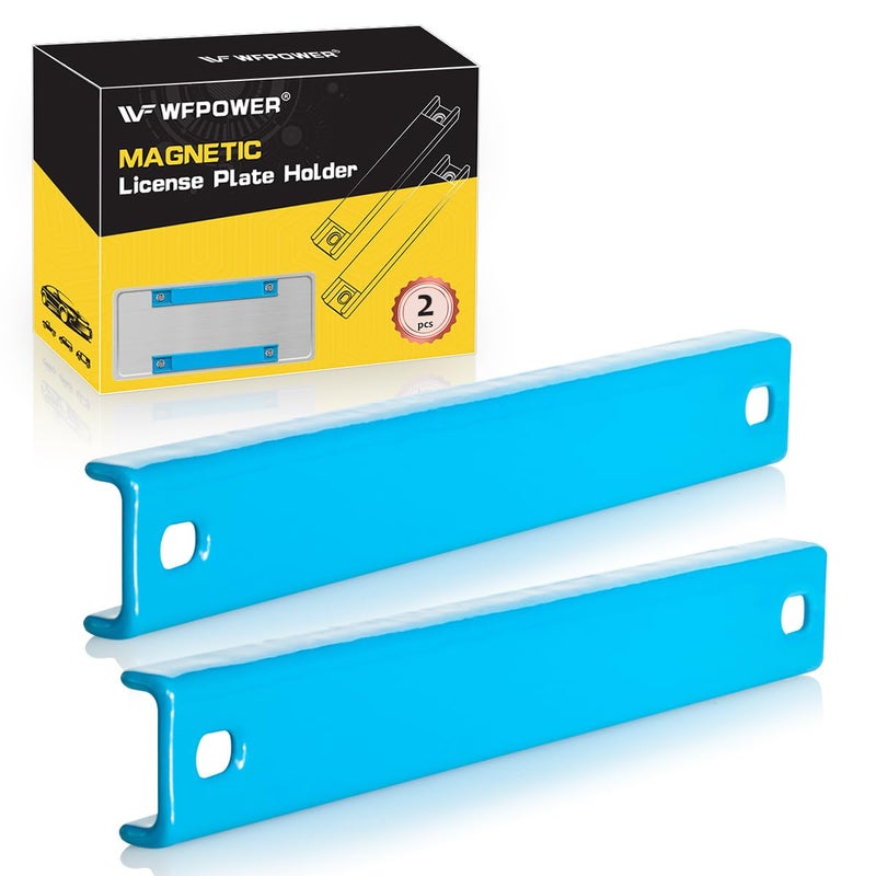 WFPOWER Rubber Coated Magnetic License Plate Holder, 2 Pack Strong Bar Magnet with Rubber Molded Plate for Test Driving, Dealer Demo License Magnet Plate Holder Blue with Screws - Image 1